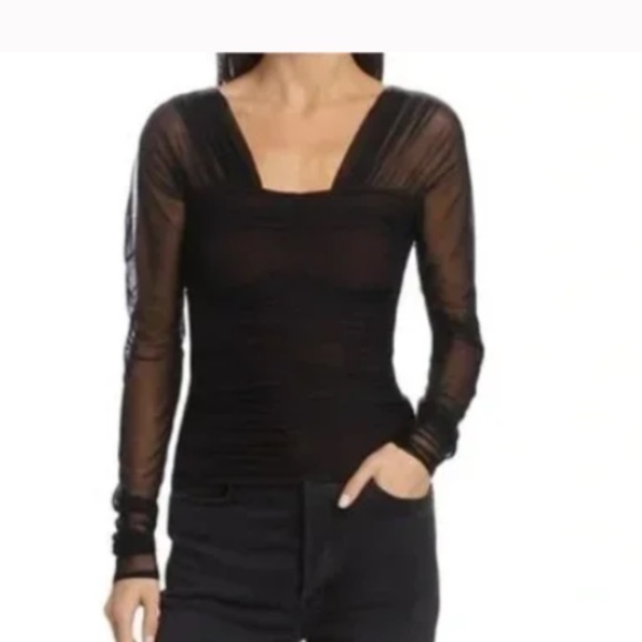 A.L.C  Black Jackie Mesh Long Sleeve Top Blouse ruched sheer whimsigoth fairy M - Picture 2 of 16